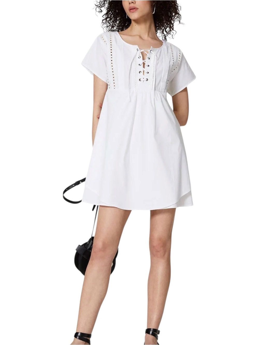 Marissa Webb White Lace Up Short Sleeve Cotton Mini Dress SMALL